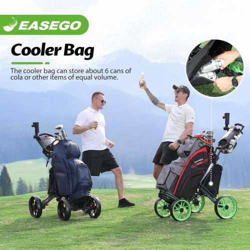 EASEGO Golf Push Cart 4 Wheel : Golf Walking Carts with Phone Holder/Cup Holder/Umbrella Holder/Foot Brake/Cooler Basket 3 Wheel Superlite Golf Pull Cart All-Terrain Golf Caddy Carts