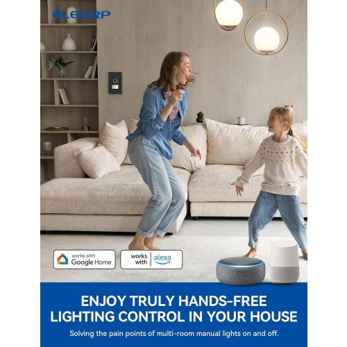 ELEGRP Smart Motion Sensor Switch, 2.4GHz Wi-Fi Single Pole Light Switch Works with Alexa & Google Assistant, APP Remote Control, Neutral Wire Required, UL Certified, No Hub Required (Black, 1 Pack)