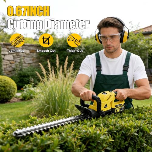 22'' Cordless Hedge Trimmer - 2x4.0AH Batteries & Charger, SK5 Dual-Action Blade Hedge Clippers Handheld, 180° Rotating Handle, 4.1Lbs Electric Hedge Trimmer for Yard/Garden