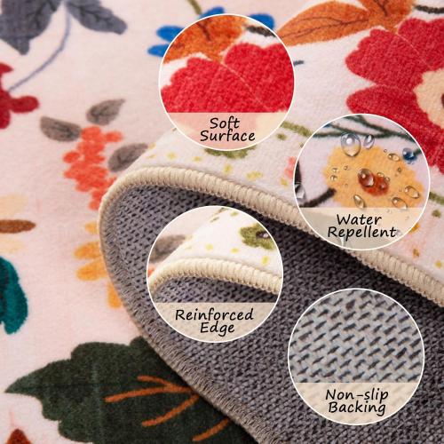 Floral Nursery 8x10 Area Rugs Washable Print Boho Cute Carpet Non Slip Flower Low Pile for Living Room Kids Girls Playroom Bedroom Kitchen Office Farmhouse-Pink