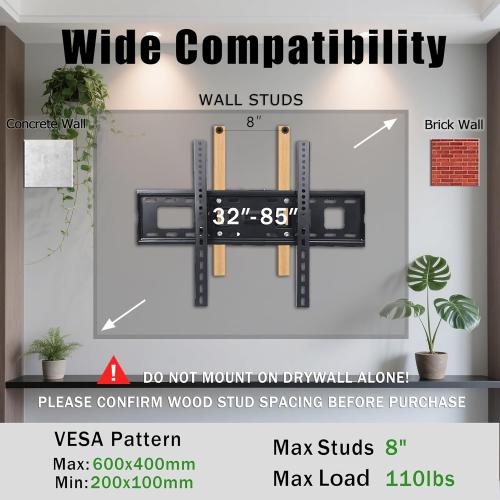 TV Wall Mount Bracket for Most 32-85 Inch TVs, Full Motion TV Wall Mount with Articulating Dual Arms Fits 8.6 Studs, Max VESA 600 x 400mm, Holds up to 110lbs Load