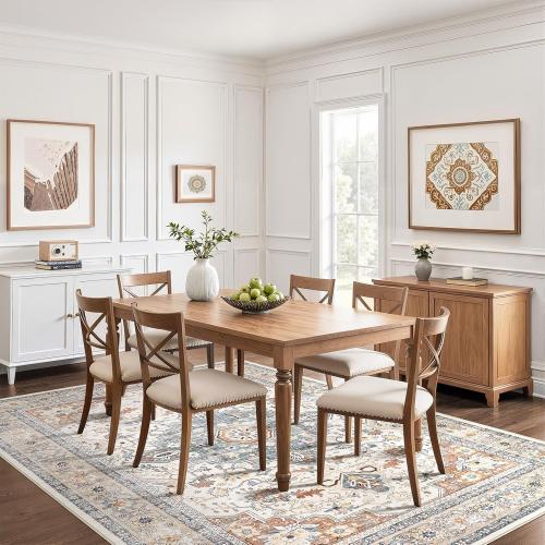 9x12 Area Rug Living Room: Washable Boho Large Neutral Vintage Soft Rugs Stain Resistant Distressed Farmhouse Non-Slip Indoor Floor Carpet for Bedroom Nursery Kids Office Dining Room- Beige Blue