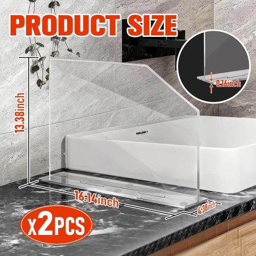 LILXIU 2 PCS Acrylic Sink Splash Guard 16.14 * 13.38 Inch Clear Freestanding Panel Barrier with Base Plate Countertop Partition for Kitchen Bathroom Home Hospitals Labs
