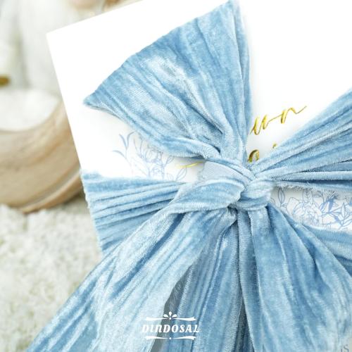 Dusty Blue Velvet Ribbon 3 inch Blue Frayed Velvet Ribbon Crinkle Blue Silk Velvet for Wreaths, Christmas Tree Decoration, Flower Bouquet, Gift Wrapping, Bows, Wedding -3 Yards