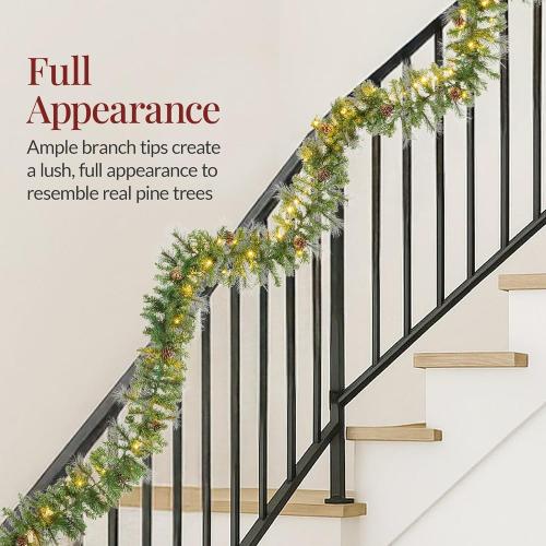 Best Choice Products 9ft Pre-Lit Christmas Garland Holiday Décor for Stairs, Mantel, w/Pine Cones, 2-in-1 White & Multi LED Lights