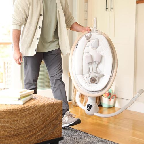 Maxi-Cosi Cassia Smart Baby Swing for Infants, Portable, Foldable Infant Swing with Music, 360 Rotation, 5 Speeds, 12 Melodies, EcoCare Fabric, Auto Motion Sensor, 2 Reclines, Classic Slate MAY HAVE MISSING ACCESSORIES PIECES