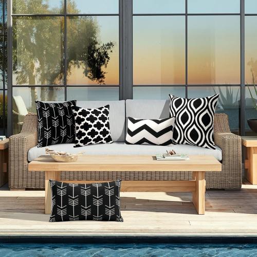 OTOSTAR Pack of 4 Outdoor Waterproof Throw Pillow Covers 18x18 Inch Decorative Outdoor Pillow Covers Garden Modern Black Geometric Cushion Cases for Patio Furniture Couch Ten Bench (Black)