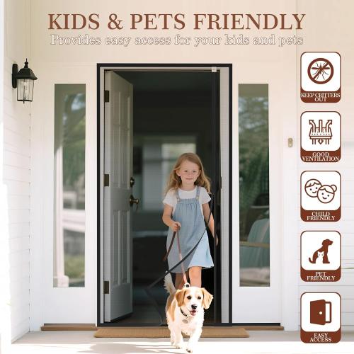 Yotache Reversible Left/Right Opening Magnetic Screen Door Fits Door Size 32 x 80, Screen Size 34 x 81, Removable Upgraded Polyester Screen Mesh with Strong Magnets for Front/Back Patio Door, Black