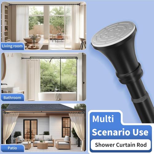 YNL Matte Black Shower Curtain Rod 36-84 Inch(3-7ft), No Slip No Drill Stainless Steel Spring Tension Curtain Rod, No Rust Shower Rod Adjustable For Bathroom Window Bedroom