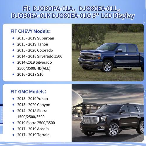 Touch Screen Replacement Digitizer DJ080PA-01A Fit 2014-2018 Chevy Silverado 1500 Tahoe Chevrolet Colorado 2015 GMC Sierra Acadia Terrain Yukon Trucks SUV Mylink 8-inch Touchscreen Radio Navigation