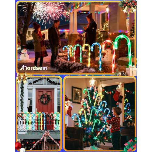 Anordsem Solar Christmas Decorations Outdoor: 21 Candy Cane Stake Lights 24 Pack - Waterproof LED 8 Colorful Lighting Models for Yard Pathway Xmas Tree Decor - 2026 New Year Gifts for Homeowners