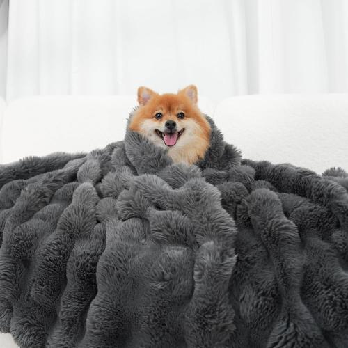 July Warm Bubble Faux Fur Throw Blanket, Thick Reversible Fleece Throw Blanket for Bed, Couch, Sofa, Luxury Fuzzy Blanket, 60x70, Tye Dye Blue