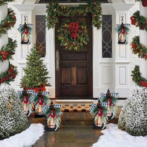 Christmas Decorative Lantern w/LED Flickering Flameless Candle - 14 Inch, Antiqued Vintage Lantern with Xmas Ornament for Outside Indoor Table Holiday Party Decorations