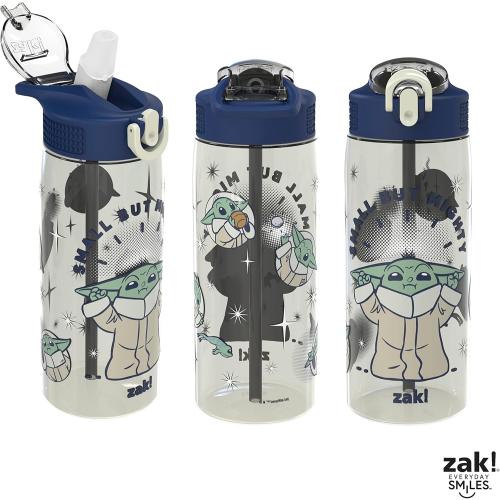Zak Designs Star Wars The Mandalorian Water Bottle For School or Travel, 25 oz Durable Plastic Water Bottle With Straw, Handle, and Leak-Proof, Pop-Up Spout Cover (Grogu/The Child)