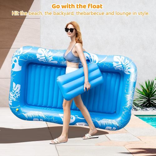 Inflatable Tanning Pool Lounger Float with Sprinkler, 77 x 48 Pool Floats Adult with Pillow, 6 in 1 Suntan Tub Raft Floatie with Drink Holder Sunbathing Water Lounge