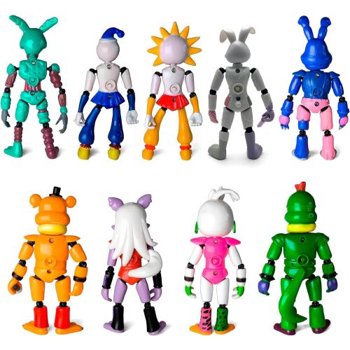 Toysvill 9 PCS Inspired by Five Night Toys, Security Breach Action Figures [Springtrap, Bonnie, Roxanne Wolf, Glamrock Chica, Montgomery Gator, Glamrock Fred, Vanny, Sundrop, Moondrop]