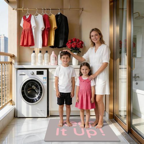 Bath Mat, Bathroom Mat Rugs Super Absorbent Shower Mats Non Slip Quick Dry Thin Rubber Mats for Bathroom Floor Fit Under Door, Shower Rug for Bathtub, Shower, Beige