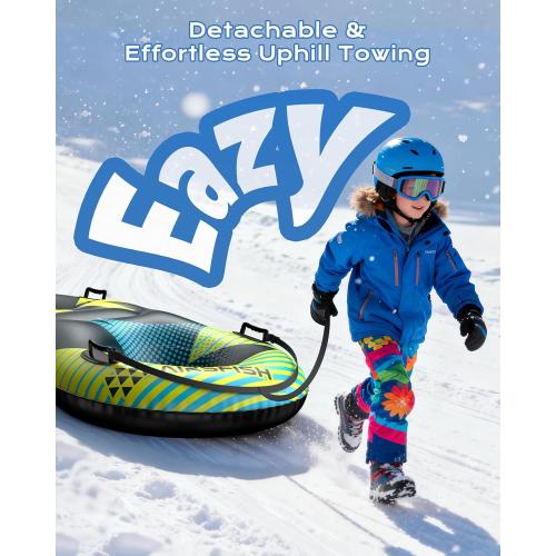 Snow Tube with Towable Leash, AirsFish Inflatable Snow Sled Heavy Duty Cover Wear-Resistant & Antifreeze Material Sledding Tubes for Winter Sports
