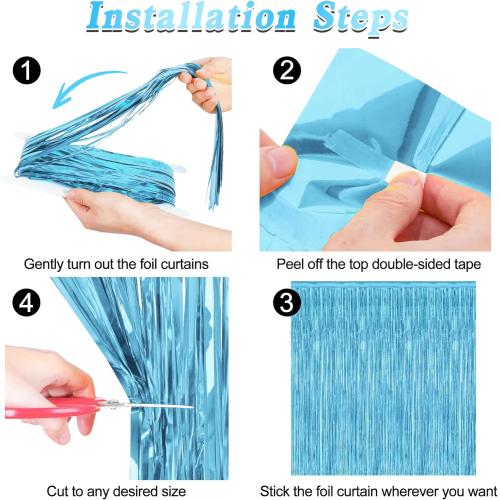 2 Pack Backdrop Curtains, 3.28 Feet x 7.05 Feet Sky Blue Tinsel Backdrop, Metallic Fringe Curtains Foil Tinsel Party Streamer, Winter Backdrop Happy Birthday Party Supplies