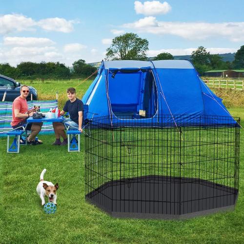 BLACK Dog Pen Pet Playpen Dog Fence Indoor Foldable Metal Wire Exercise Puppy Play Yard Pet Enclosure Indoor Outdoor 8 Panels 30 Inch with Bottom Pad/Top Cover