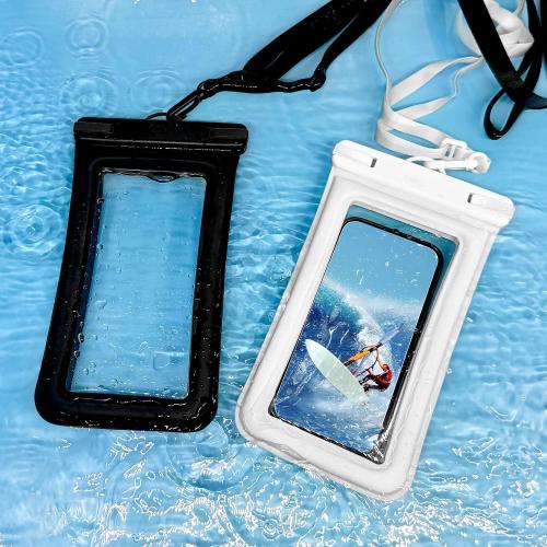 IPX8 Floating Waterproof Phone Pouch 2-Pack,7.2 Inch Waterproof Dry Bag16/15/14 Pro Max Galaxy S24/S23 Adjustable Lanyard   Wrist Strap Beach Swimming Travel Essentials Black White