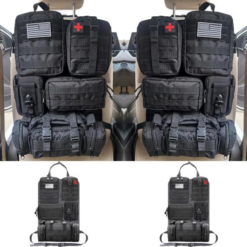 7 PACK Tactical Seat back organizer Truck organizer With 6 Detachable Pouches Universal For Car Truck Ford Jeep Military-Grade Heavier Panels With Multi-functional Packs (2 Set Black)
