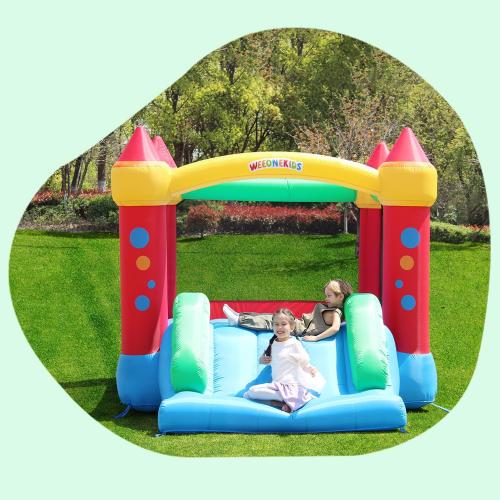 WeeOneKids Air Bounce House, Inflatable Bouncer with Air Blower and Slide, Jumping Family Backyard Bouncy Castle with Extra Thick Material (Red Yellow&Blue)
