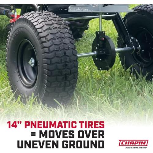 Chapin 8622B Made in The USA 2.2 Cubic Feet Tow and Pull Behind Spreader with Auto-Stop Dual Impeller That Stops When Not Moving, Designed for Farm and Tough Terrain, Hitch Pins, Black
