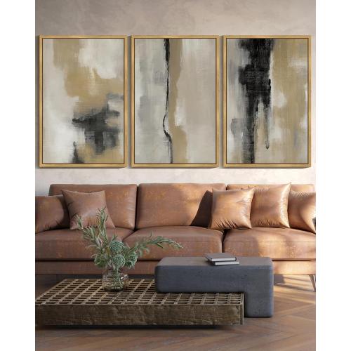 KUVIOKE Black Abstract Framed Wall Art Neutral Graffiti Pastel Minimalist Wall Decor Modern Art Painting for Bedroom Living Room 24x36in (Natural Framed)