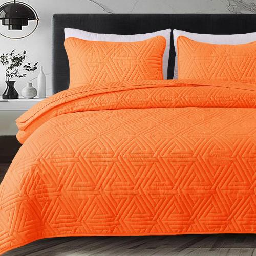 Whale Flotilla Soft Queen Size Quilt Set for All Seasons, 3-Piece Ultrasonic Geometric Quilts Bedding Set, Lightweight Reversible Bedspread, Coverlet, Bed Cover with 2 Pillow Shams, Orange
