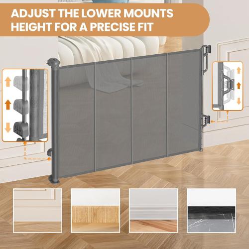 SPACEANY Reinforced Retractable Baby Gate, Mesh Dog Gate, Child Safety Gate for Doorways, Stairs, Hallways, Indoor/Outdoor, Wide Openings -33.5 Tall, Width up to 55 Gray