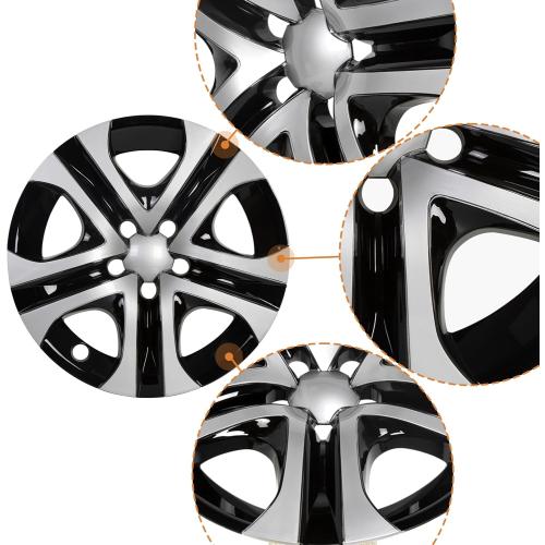 ECOTRIC 17 Hubcaps Wheel Covers Wheel Skins Compatible with 2013-2018 Toyota RAV4 LE, R17 Wheel Rim Cover, 5 Spoke, Silver/Black Plastic - Set of 4