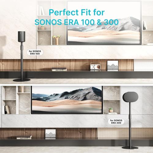 Adjustable Height Speaker Stands Compatible with SONOS Era 300 and Era 100, Height Adjustable up to 42.6'', Floor Stands with Cable Management, Speaker Mount, Black, 2 Pack (Pair)