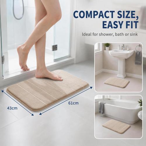 Yimobra Memory Foam Bath Mat, Soft Absorbent Bathroom Rug, 24x17, Beige