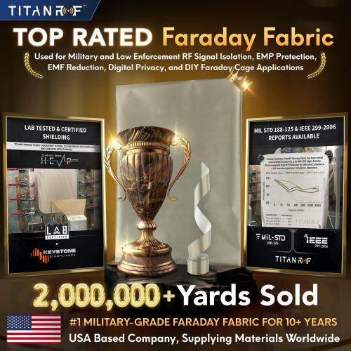Mission Darkness TitanRF Faraday Fabric Pro Construction Kit 6 Yards // 44 W x 18'L Fabric   20'L Tape Military Grade Conductive Material Blocks RF Signals, WiFi, Cell, Bluetooth, RFID, EMF