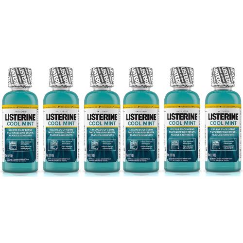 Listerine Cool Mint Antiseptic Mouthwash for Bad Breath, Travel Size 3.2 oz - Pack of 6