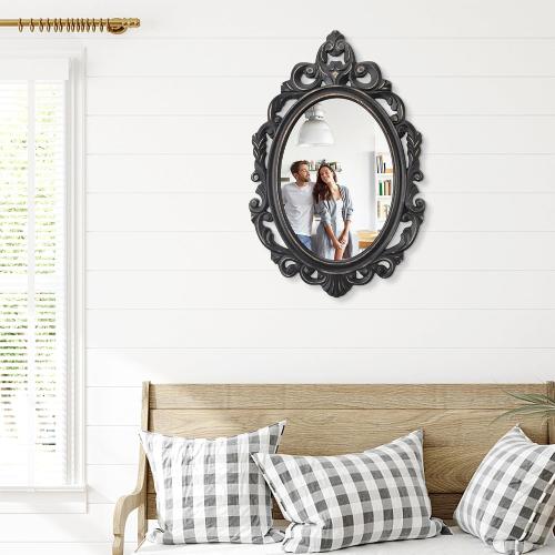 Black Oval Wooden Frame Vintage Wall Mirror Baroque Style Arendahl Traditional Carved Hanging Mirror for Wall Decorative Antique Mirror Aesthetic for Vanity Bedroom Living Room Kitchen Entryway