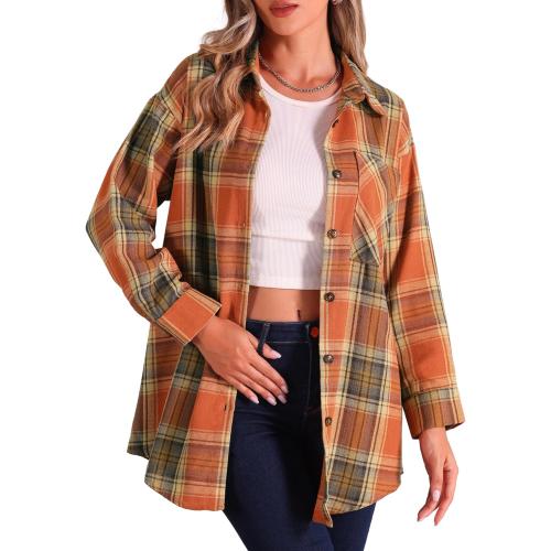 Allegra K Women's Plaid Shirt Long Sleeve Button Down Flannel Shirts Western Casual Work Tops, size XS