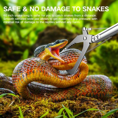 60  Snake Tongs Collapsible Grabber, Professional Reptile Snake Catcher Wide Jaw Handling Tool, Stainless Steel Snake Hook