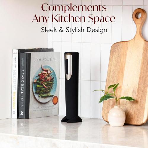 Electric Wine Opener Battery Operated with Stand and Built-in Foil Cutter - Automatic Wine Opener - Electric Corkscrew for Easy Cork Removal - Best Gift for Wine Lover (Black & Silver)