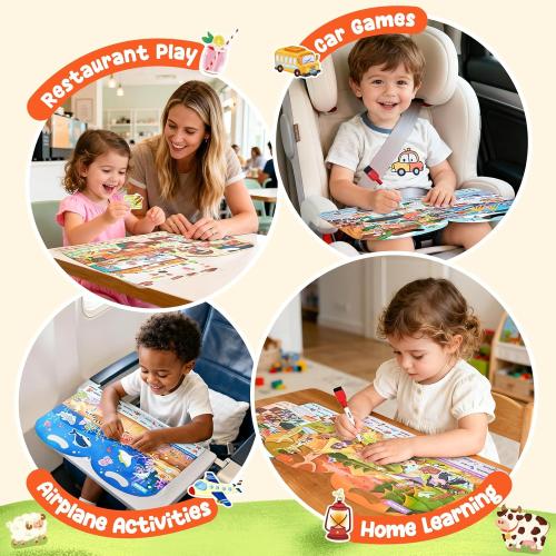 JoyCat Reusable Sticker Book Set (4-Pack), Kids Sticker Activity Books, 120  Jelly Stickers for Toddlers, Travel Toys for Car Airplane Road Trips, Preschool Educational Learning Gifts for Boys Girls