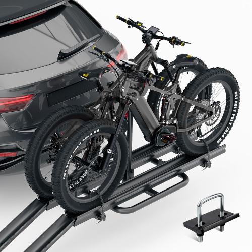 2 EBike Rack with Ramp, 2 Hitch Mounted Carrier Bike Racks Platform, 200 Lbs Max Loading for Standard, 5 Fat Tire and Electric Bicycles, Foldable E-Bike Rack for SUVs Cars Trucks Vans