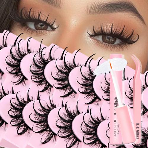 Losha Lashes Kit Manga Lashes Wet Look Dramatic False Eyelashes (Daring)