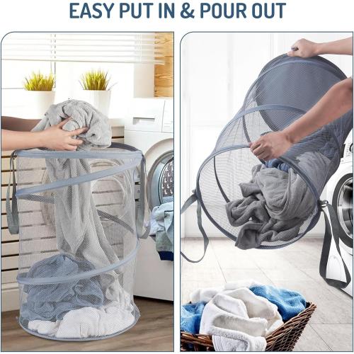 Mesh Popup Laundry Hamper 115L Collapsible Laundry Basket Extra Large Capacity Foldable Clothing Storage Basket with Handles 26 H x 18 W x 18 L (Gray)