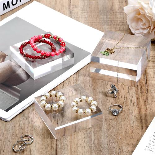 6 Packs Acrylic Square Display Block 3.15 x 3.15 inches Clear Polished Acrylic Square Display Cube, Solid Display Risers Stands Jewelry Display Pedestal Stand for Jewelry Ornaments Collection(3 Size)