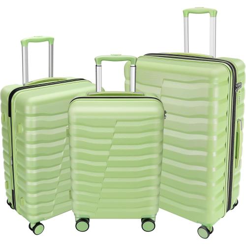 Lightweight Luggage with Spinner Wheels & YKK Zipper, 3-Piece Travel Suitcase ABS PC Hardshell Luggage Set with TSA Lock, Light Avocado Green (20 24 28 inch)