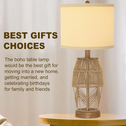 21 Boho Lamps Set of 2 for Bedroom Farmhouse Table Lamps for Living Room Rattan Wicker Rustic Bedside Lamps for Nightstand Vintage Desk Lamp for Home Office End Table Brown (2 Pack)