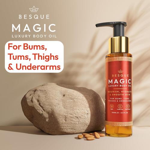 Besque Magic Body Oil, 3.4 FL OZ, After Shower Body Oil For Women, Hydrating Skin Care For Full Body That Plumps, Tightens, and Firms Skin With Natural Ingredients, Luxury Spa Gifts - Pack of 2