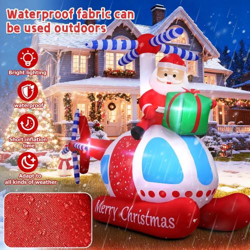9.7 FT Christmas Inflatables Santa Helicopter Outdoor Decorations, Blow Up Santa Claus Flying Airplane with Gift Bag and Built-in LED Lights, Xmas Yard Lawn Garden Home Holiday Party Decor