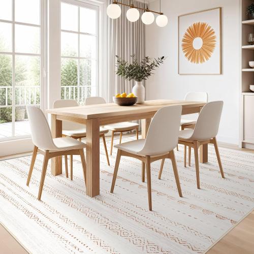 Nakagishi Area Rugs 9x12 Living Room: Washable Boho Large Neutral Modern Soft Farmhouse Rug Stain Resistant Indoor Floor Non-Slip Carpet for Bedroom Nursery Kids Playroom Office Dining Room- Brown